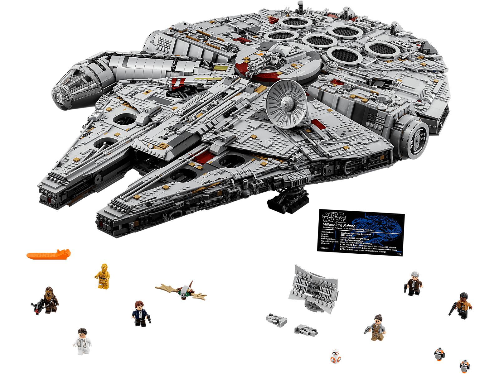 Twee Millennium Falcons: display en speelset naast elkaar